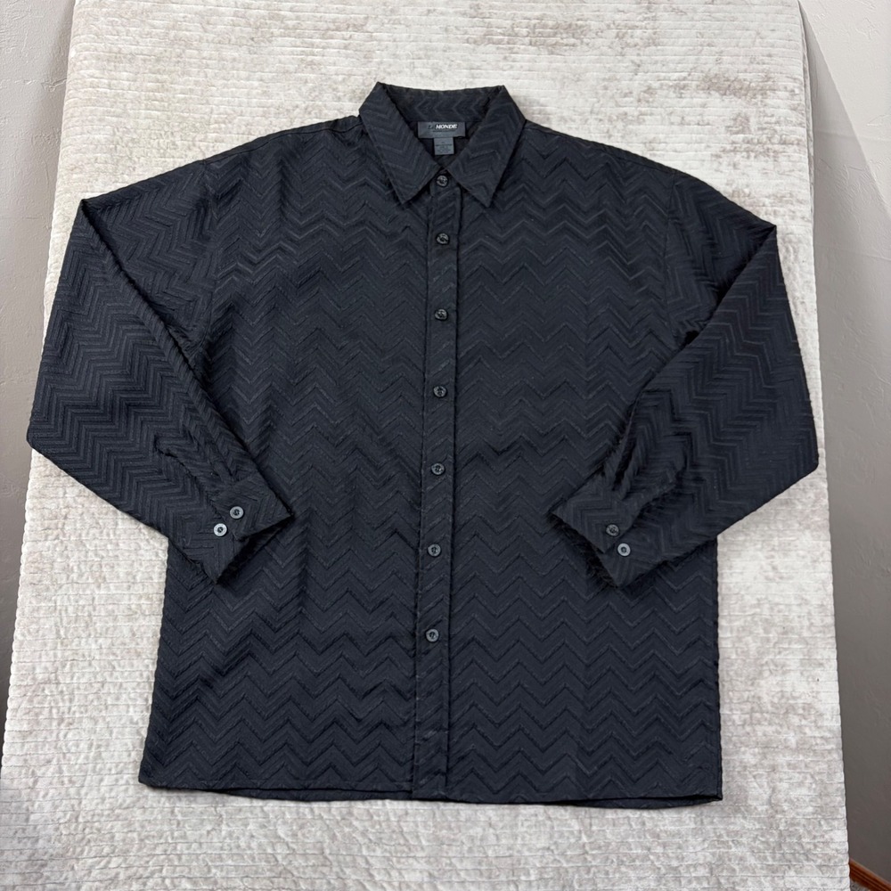 Le Monde Homme Couture XL Black Textured Chevron Button Down Shirt Long Sleeve